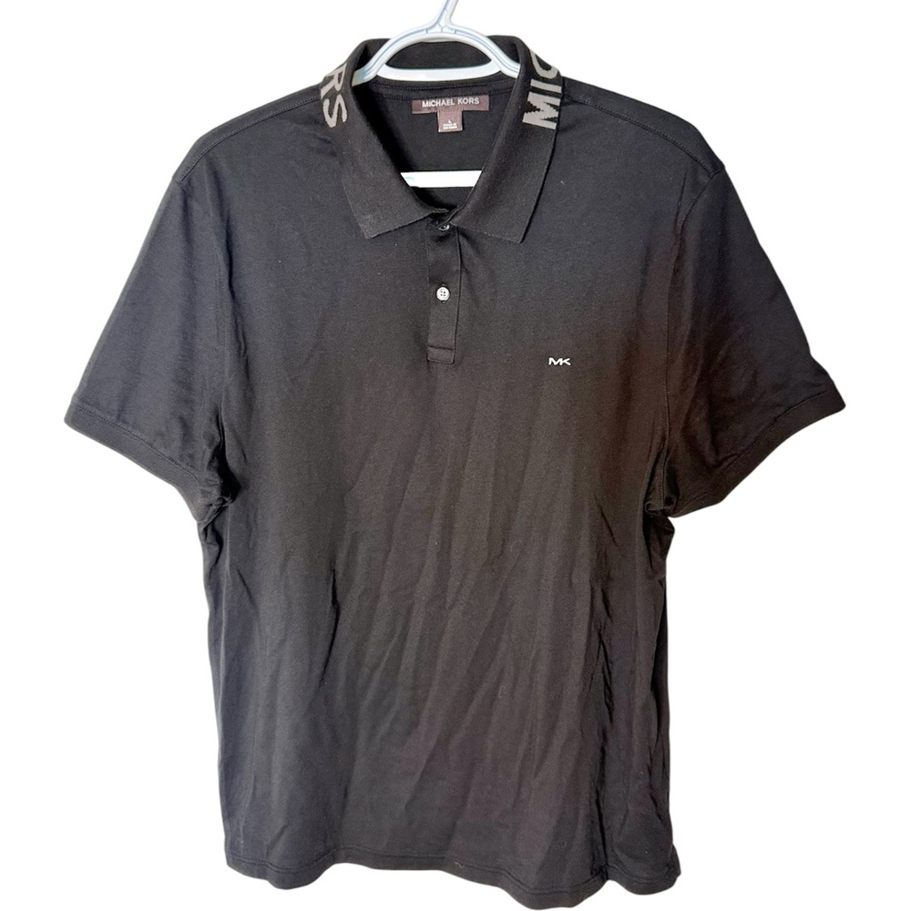 MICHAEL KORS Men’s Black Polo Collar Logo Short Sleeve Size Large